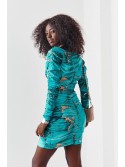 Fitted dress with draping, marble green 12580 - Online store - Boutique